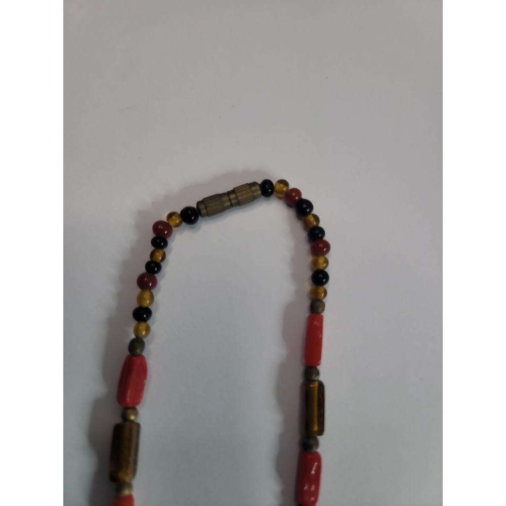 Red Yellow Black Beaded Necklace Floral Round Beads Vintage Style - Picture 9 of 11